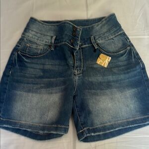 Suzanne Betro Blue Jean Shorts with Distressed Look